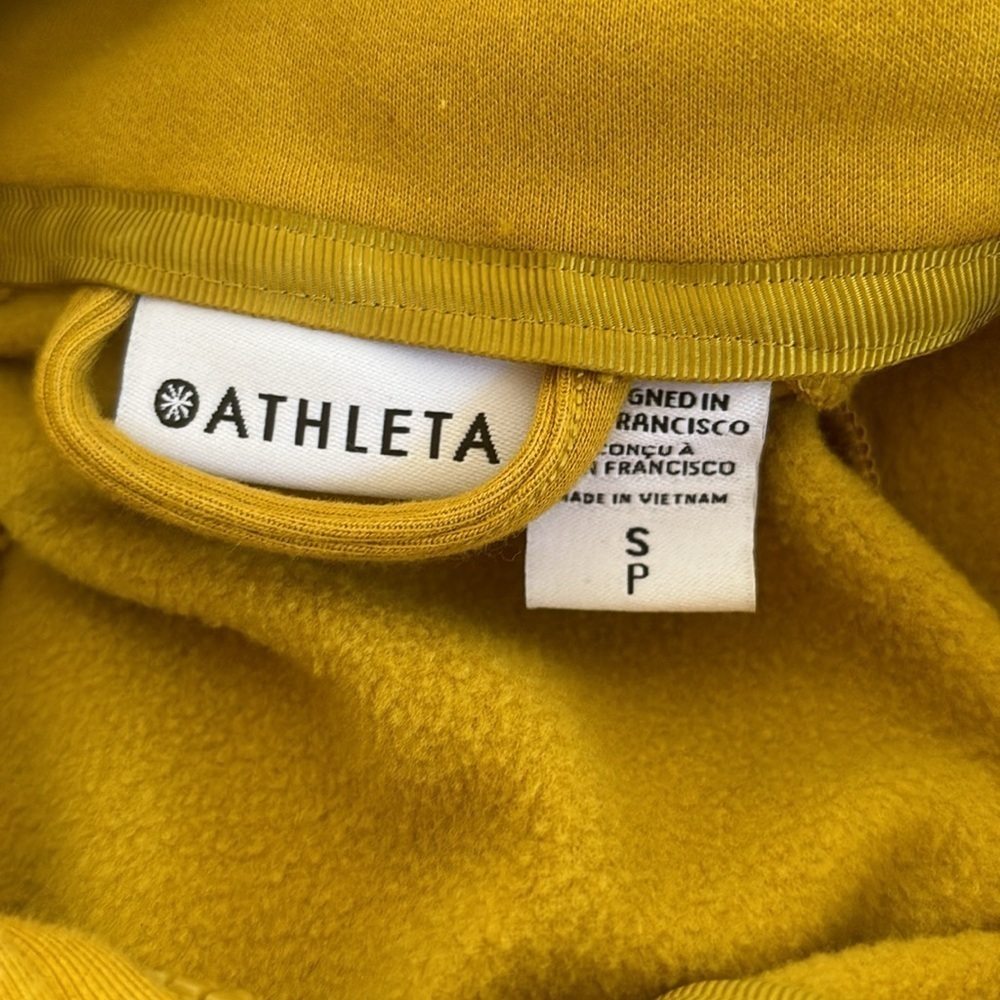 Athleta Triumph Sweatshirt Hoodie Sz S Oxidized Yellow ( Mustard) Thumb Holes - Picture 6 of 7